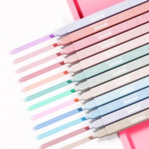 Shuttle Art 12Pcs Aesthetic Cute Highlighters Bible Pastel Highlighters and Pens no bleed Highlighters for School Supplies and Office Journal DIY Home (Two Side Highlighters Pen)